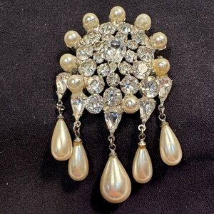 Vintage Austrian Rhinestone and Faux Pear Brooch